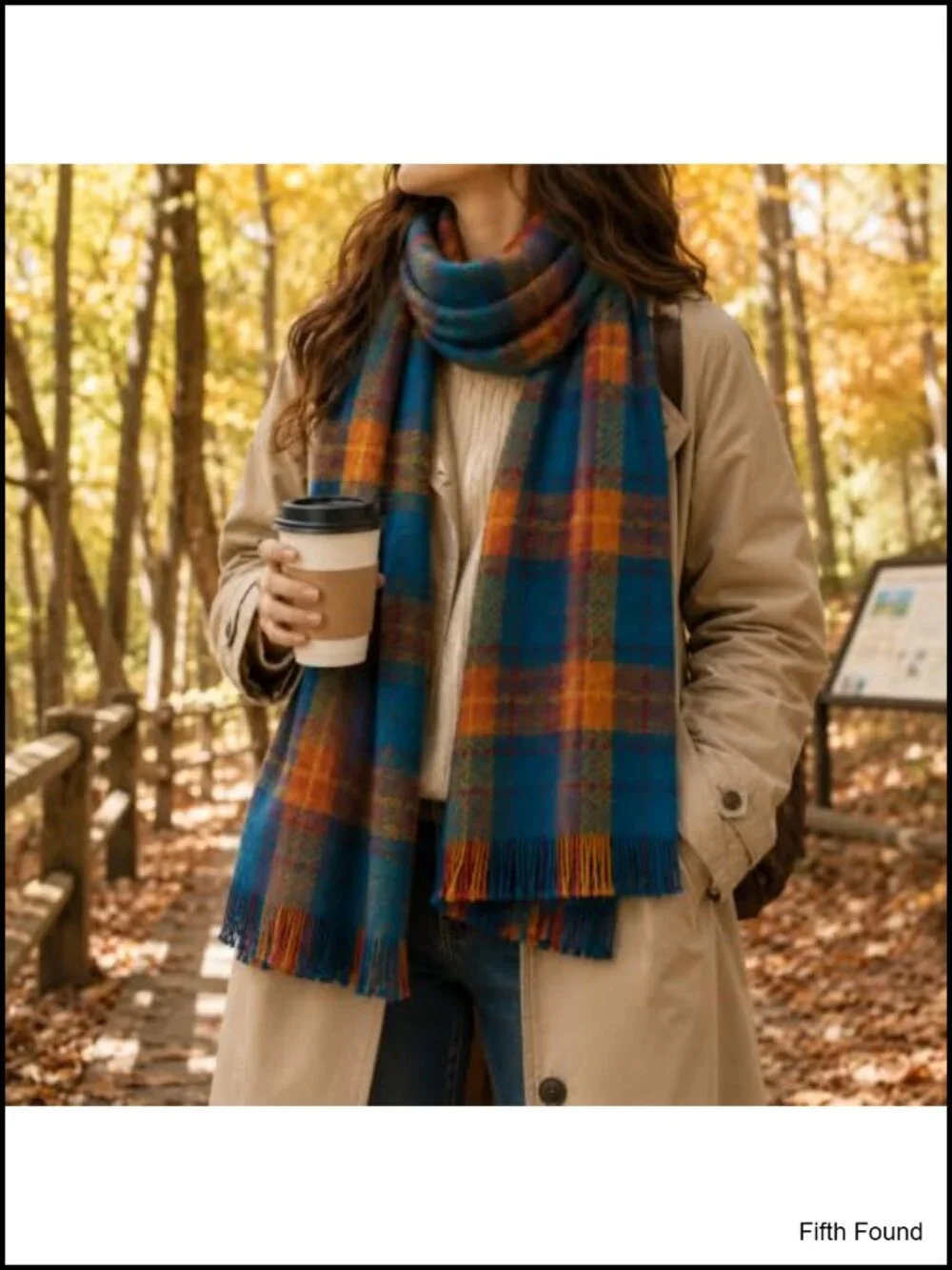 Oversized Plaid Winter Scarf Shawl Wrap with Tassel Fringe